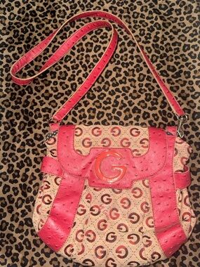Vintage Guess Pink Monogram Shoulder Bag